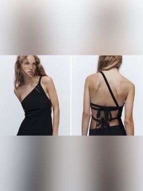 NWOT Zara Black Asymmetric Backless Tie Dress
